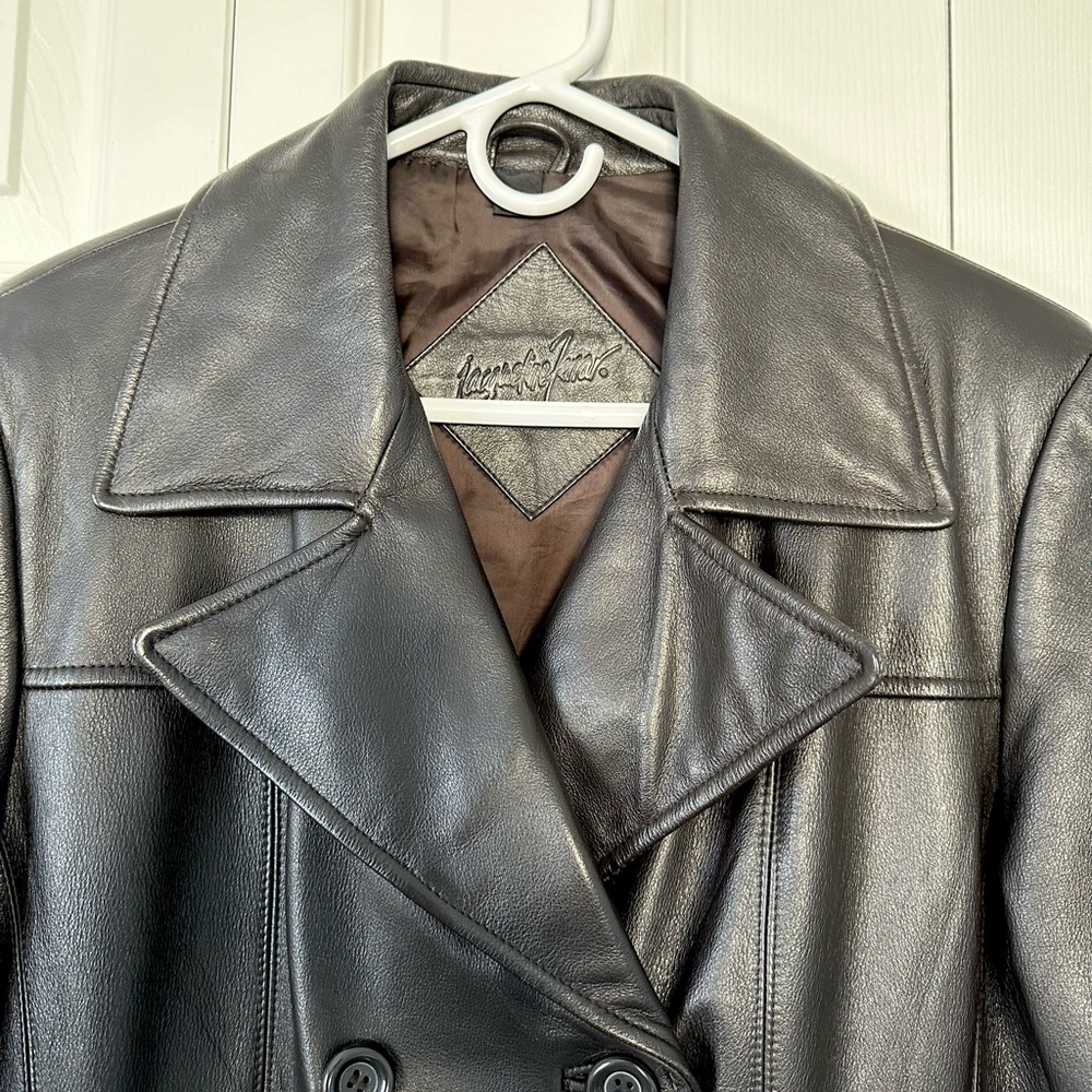Jacqueline Ferrar Leather Coat Jacket Blazer Dark Brown Sz Med - Picture 4 of 10